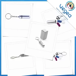 Porte-clés publicitaire avec pilulier | Porte-clés avec pilulier personnalisé avec logo | Goodies Vegea